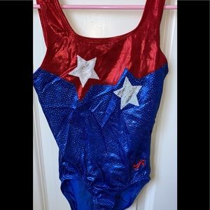 Red white and blue star gymnastics leotard GK